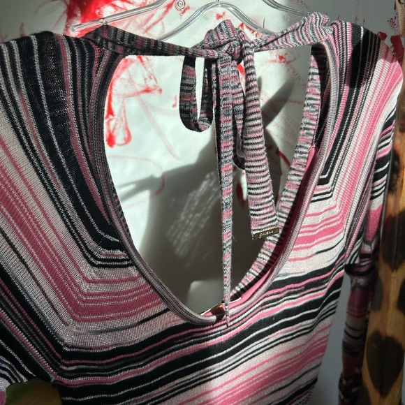 Guess Jeans Y2K Pink Striped Crochet Long Sleeve Dress L - Picture 9 of 16